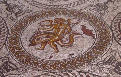 Detail of dolphin mosaic - Fishbourne Roman Palace